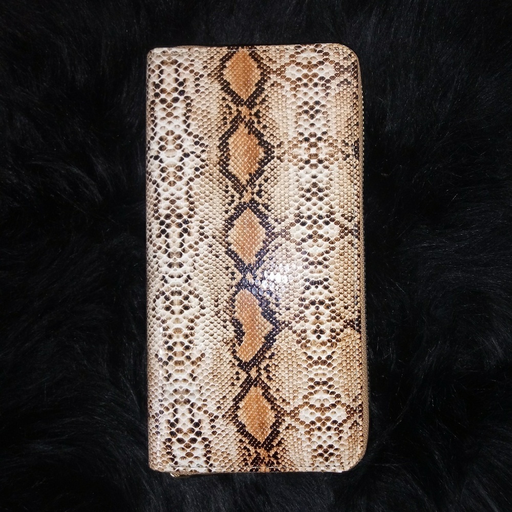 BROWN SNAKE SKIN SINGLE ZIPPER ORGANIZER WALLET